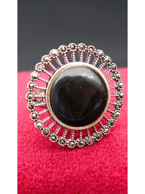 925 Ayar Kadın Gümüş Oltu Taşı Yüzük SY00051