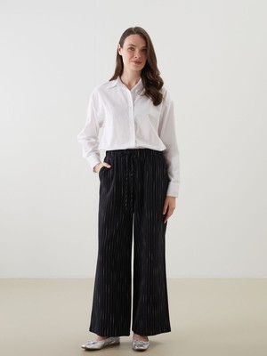 Lc Waikiki Yeni Sezon Beli Lastikli Çizgili Keten Karışımlı Kadın Pantolon