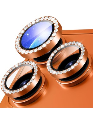 iPhone 17 Pro / 17 Pro Max Kılıf Parlak Taşlı Kamera Koruma Renkli Lens Koruyucu Temperli Cam