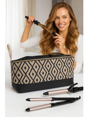 Emofom Saç Düzleştirici Maşa Çantası Makyaj Kozmetik Seyahat Büyük Makyaj Çantası