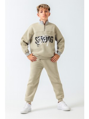 Erkek Çocuk Brooklyn Stay Strong Baskılı 3 Iplik Kalın Kışlık Eşofman Takımı AK4225