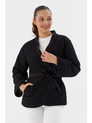 Beli Kuşaklı Kapitone Ceket Sıyah