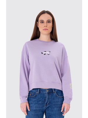 Nakışlı Organik Pamuklu Crop Sweatshirt