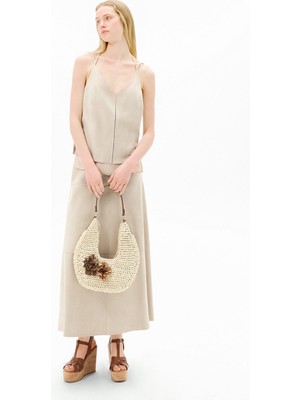 Limited Edition Kadın Pudra Uzun Süet Etek