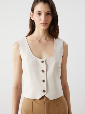 Lc Waikiki Yeni Sezon U Yaka Keten Karışımlı Kadın Klasik Yelek