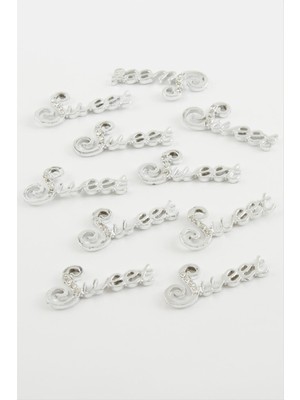 Ds-Derin Sweet Yazılı Taşlı Kolye Ucu Aparatı 1 Adet-Gümüş Rengi