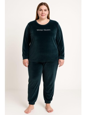 Pemilo Kadın 13214-2657 Büyük Beden Kadife Pijama Takımı