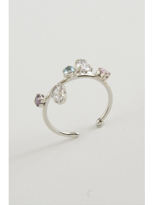 Ds-Derin Oval Renkli Taşlı Yüzük-Gümüş Rengi