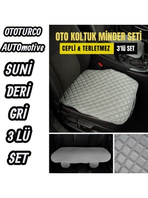 Ergonomik,ortopedik,suni Deri Kapitoneli Lüks Ototurco Automotive Oto Koltuk Kılıfı-Minderi (3 Lü Set)Gri