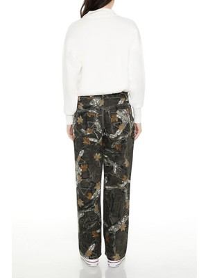 F21 Yaprak Desenli Wide-Leg Kargo Pantolon