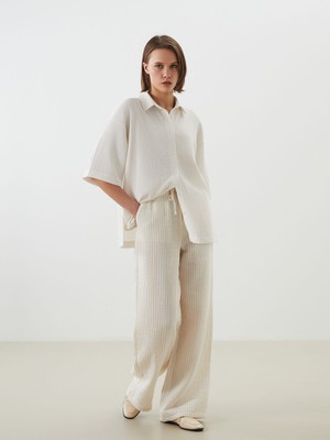 Lc Waikiki Yeni Sezon Beli Lastikli Çizgili Kadın Pantolon