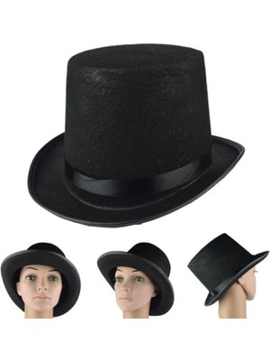 Yetişkin Boy Siyah Renk Keçe Sihirbaz Fötr Şapka
