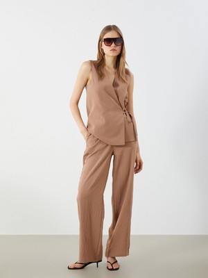 Lc Waikiki Yeni Sezon Beli Lastikli Çizgili Geniş Paça Kadın Pantolon