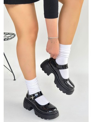 Siex Premium Siyah Rugan Dolgu Topuk Oxford Ayakkabı