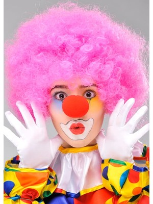 Pembe Renk Kıvırcık Afro Bonus Peruk Takma Saç ve Kırmızı B Seti