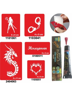 Kelepçe ve Kalp Desenleri Hint Kınası ile Geçici Dövme Yapma Seti