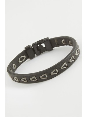 Ds-Derin Üçgen Ip Desenli Kaliteli Suni Deri Bileklik-Siyah