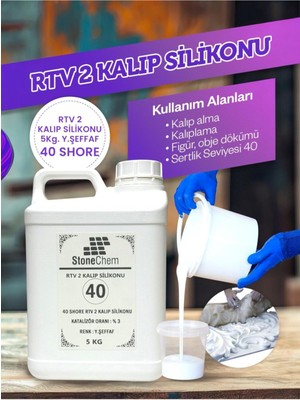Yüksek Kalite 1. Sınıf Rtv 2 Kalıp Silikonu 5 kg Yarı Şeffaf 40 Shore