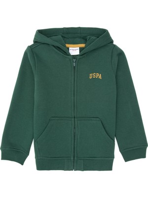 U.S. Polo Assn. Erkek Çocuk Koyu Yeşil Örme Fermuarlı Kapüşonlu Hırka 50313852-VR079