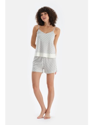 Açık Yeşil V Yaka Metraj Baskılı Atlet Şort Pijama Takımı