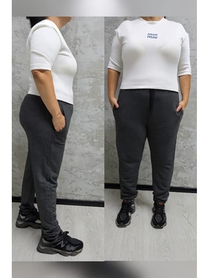 BSBYN-2310 Büyük Beden Kemer Paça Ribana Bayan Eşofman