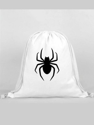 Örümcek Baskılı Sırt Çantası - Ip Büzgülü Spor Çanta