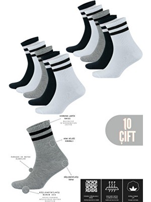 Lüx Kral Çeyrek Soket Çorap Seti %80 Pamuklu Düz Çizgili 10 Çift Yaz İçin Terletmez