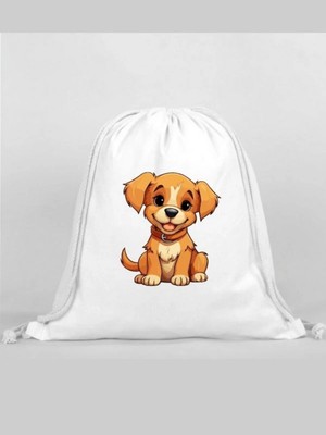Özcan Tasarım Köpek Baskılı Sırt Çantası - Ip Büzgülü Spor Çanta