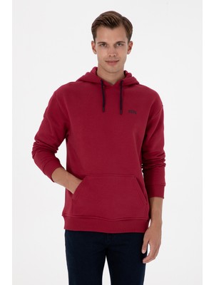 U.S. Polo Assn. Erkek Oversize Fit Kapüşonlu Şardonlu Koyu Frambuaz Basic Sweatshi 50313782-VR104