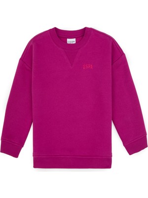 U.S. Polo Assn. Kız Çocuk Fuşya Şardonlu Bisiklet Yaka Basic Sweatshirt 50316810-VR023