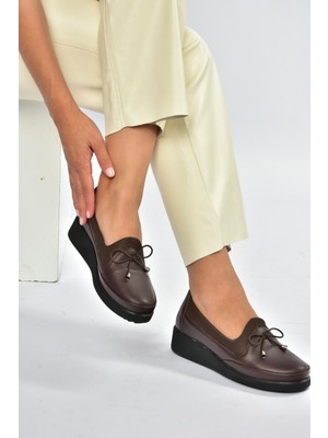 V555075003 Kahverengi Hakiki Deri Comfort Ortopedik Taban Kadın Ayakkabı