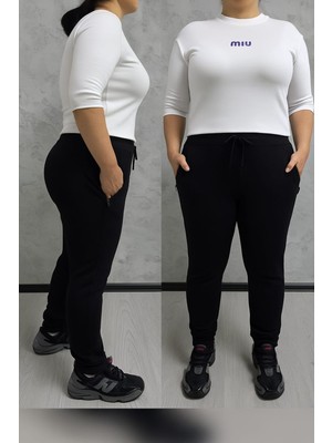 BSBYN-2310 Büyük Beden Kemer Paça Ribana Bayan Eşofman