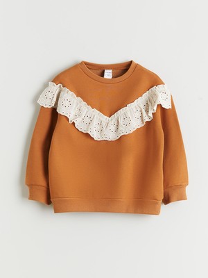 Lc Waikiki Yeni Sezon Bisiklet Yaka Fırfırlı Kız Çocuk Sweatshirt