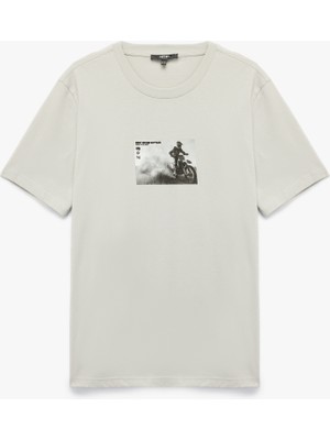 Regular Fit Kısa Kollu Bisiklet Yaka Pamuklu Baskılı Tişört