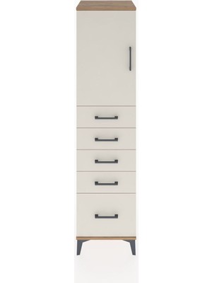 Hyperion Dolap Tek Raflı 5 Çekmeceli Tek Kapaklı 44X44X182 Çam-Aytaşı