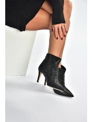 V572127214 Siyah Sim Taşlı Ince Topuklu Abiye Bot