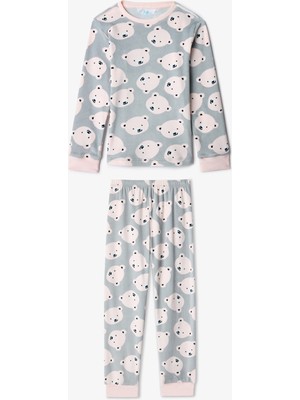 Gri Kız Çocuk Ayı Desenli Pijama Takımı