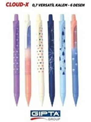 Gıpta Cloud x 0.7 Uçlu Kalem Turuncu Renkli 6 Adet Karışık Desen ile Ergonomik Tasarım