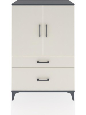 Hyperion Dolap 2 Raflı 2 Çekmeceli 2 Kapaklı 88X44X134 Antrasit-Aytaşı