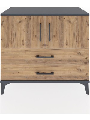 Hyperion Şifonyer 2 Raflı 2 Çekmeceli 2 Kapaklı 88X44X80 Antrasit-Çam