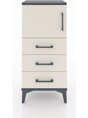Arges Komodin Tek Raflı 3 Çekmeceli Tek Kapaklı 44X30X96 Antrasit-Aytaşı