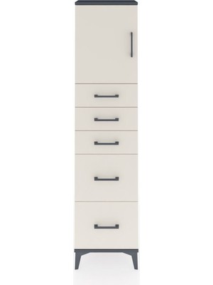 Arges Dolap Tek Raflı 5 Çekmeceli Tek Kapaklı 44X30X182 Antrasit-Aytaşı