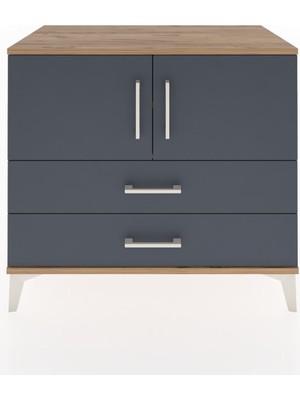 Hyperion Şifonyer 2 Raflı 2 Çekmeceli 2 Kapaklı 88X44X80 Çam-Antrasit