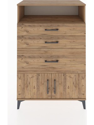 Hyperion Dolap Tek Raflı 3 Çekmeceli 2 Kapaklı 88X44X134 Çam-Çam