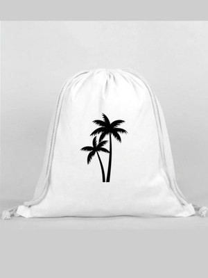 Palmiye Baskılı Sırt Çantası - Ip Büzgülü Spor Çanta