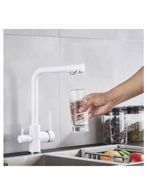 Beyaz Sıcak Soğuk ve Arıtma Su Girişli Eviye 2 Yıl Garantili 3 Yollu Arıtmalı Mutfak Bataryası
