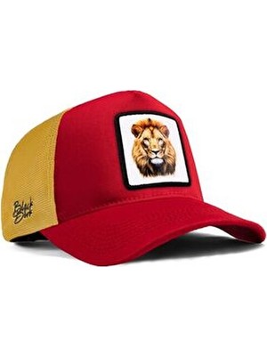 Aslan Logolu Kırmızı-Sarı Trucker Şapka