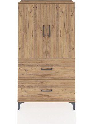 Arges Dolap Tek Raflı 2 Çekmeceli Tek Askılı 88X30X163 Çam-Çam