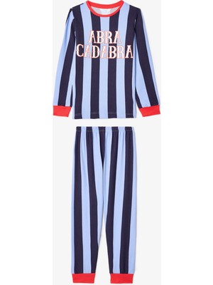 Mavi Erkek Çocuk Abra Kadabra Çizgili Pijama Takımı