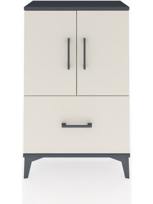 Arges Komodin 2 Raflı Tek Çekmeceli 2 Kapaklı 60X30X96 Antrasit-Aytaşı